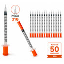 Kit C/50 Seringas de Insulina 1ml (100UI) Agulha Fixa Fina 6 x 0,25mm (31g) - SR